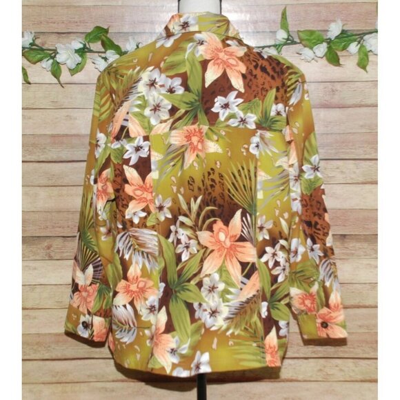 Allison Daley Hawaiian Floral Button Front Jacket Size 18 Long Sleeve Shaket - Picture 6 of 12